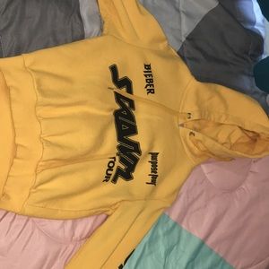 a cropped H&M’s sweater , with a hoodie